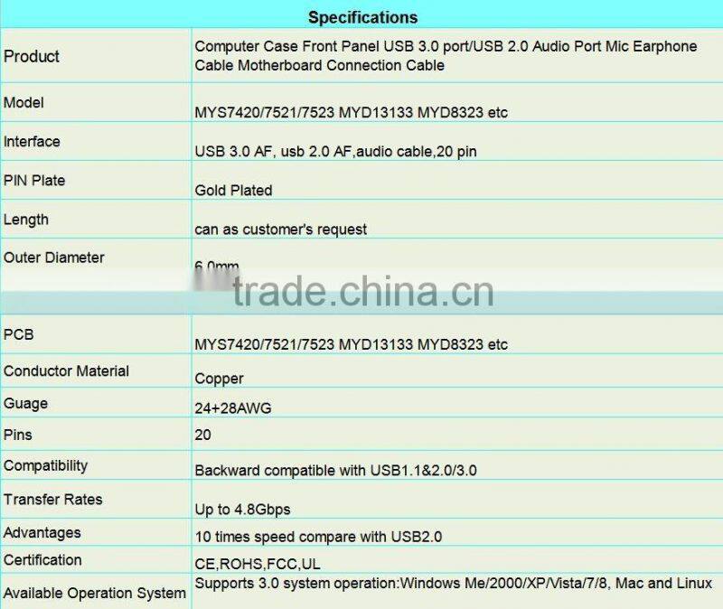 USB 2.0 and USB 3.0 USB header PCB motherboard cable
