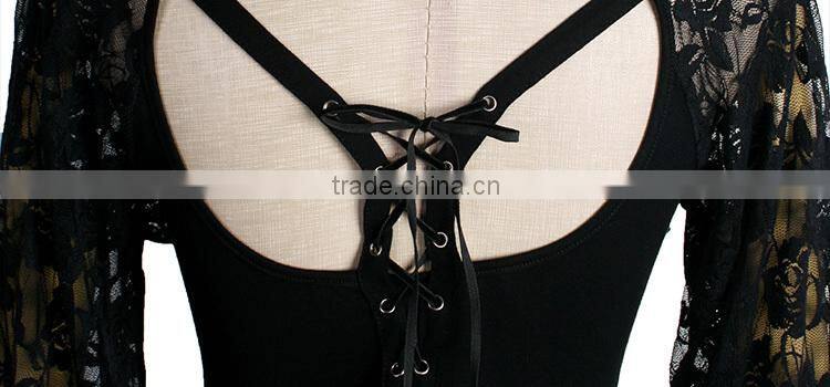 T-290 Elegant Gothic Rose Lace Long Rock T-shirt With Gloves