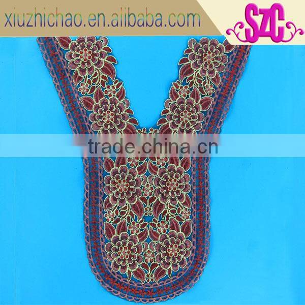 HG0050-3(9.0)Top quality popular handmade applique decorative fabric neck embroidery designs lace