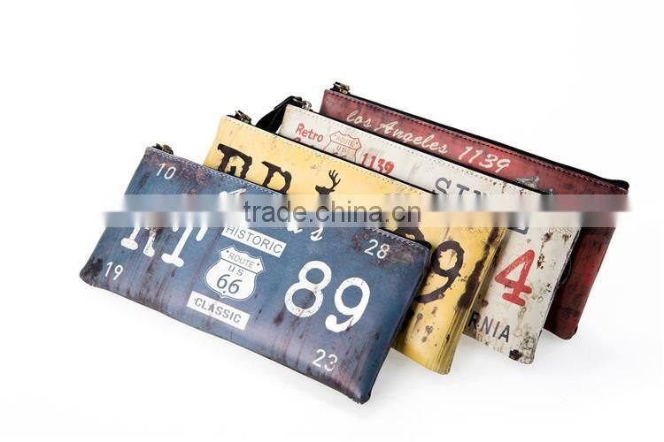 Vintage and retro printing PU pencil case pen pouch