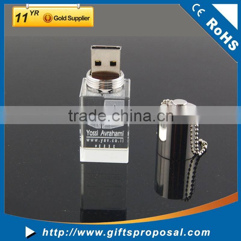 High Quality Full Capacity Crystal 16GB USB Flash Drive 8GB USB Disk Memory 3D Laser Engraved Logo in USB Key