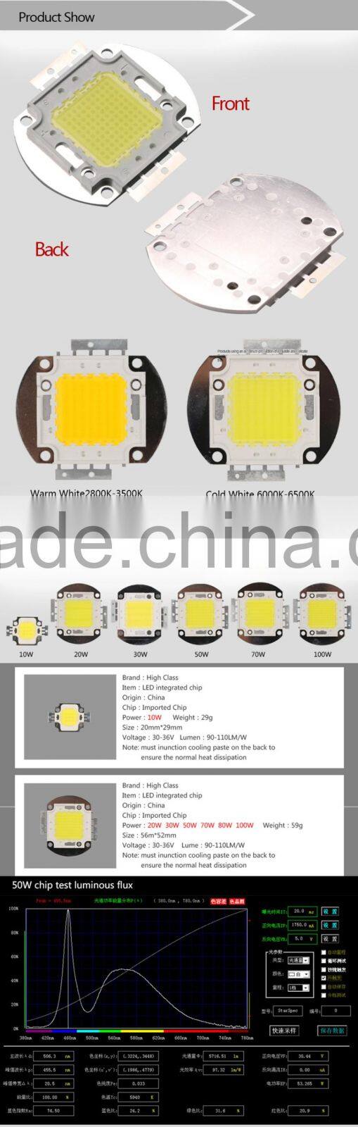 10W 20W 30W 50W70W 80W 100W Super Bright High Lumen CRI Warm Cold White Color LED Beads Epistar LED Chip