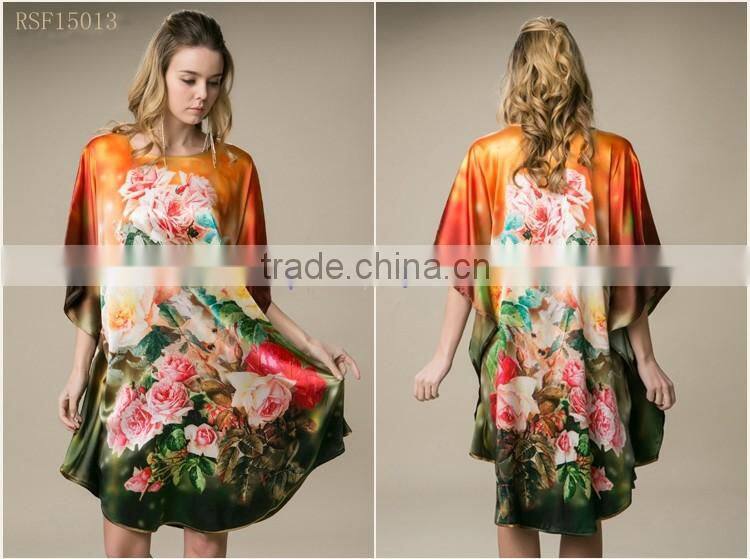 beach 100%satin silk women popular one size kaftan dress