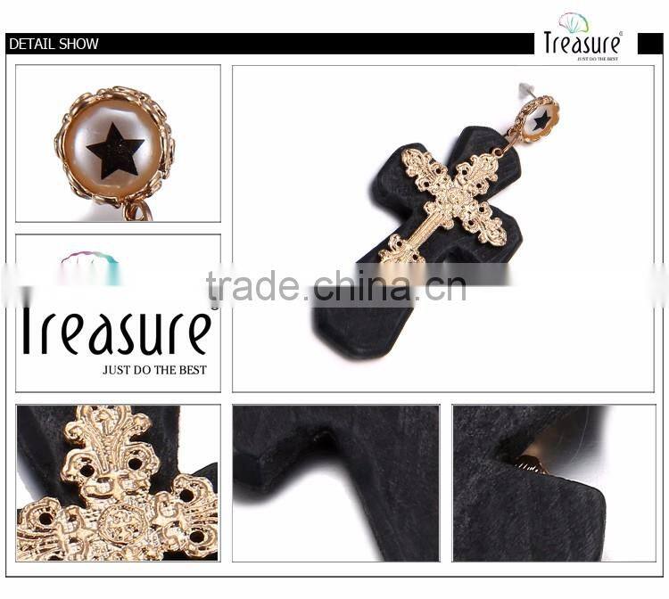 Fashion jewelry hot selling big cross black sheet golden alloy drop earring