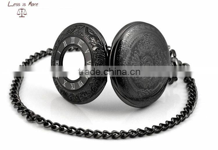 fashion wholesale dark night pocket watch black necklace watch for men