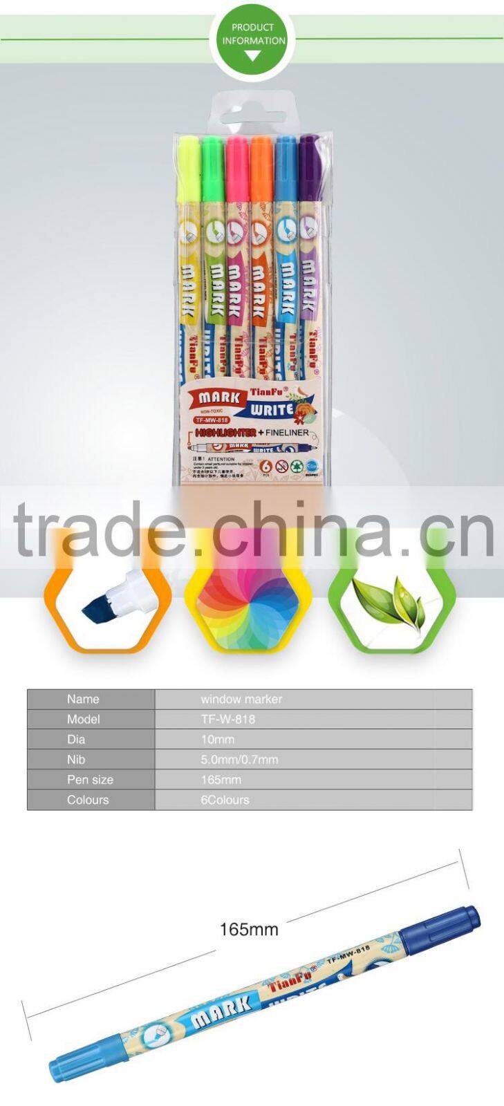 Water erase 6 color painting non-toxic window marker