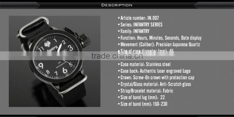 INFANTRY Men's Date Sport Army Style Nylon Fabric Quartz Black Watch