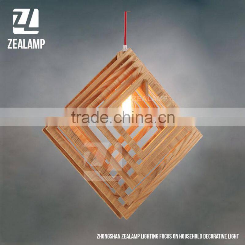 Nordic Creative Brief Wooden Pendant Lamps Square Shape Living Room Bedroom Lighting Fixtures Holiday Living Christmas Lights