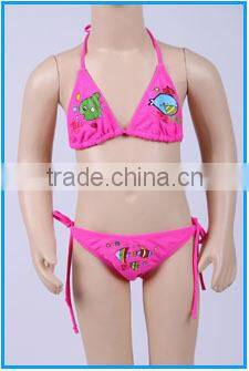 Domi wholesale 2 piece kid's leopard swimwear hot selling kids string bikini with cute skirt and cap