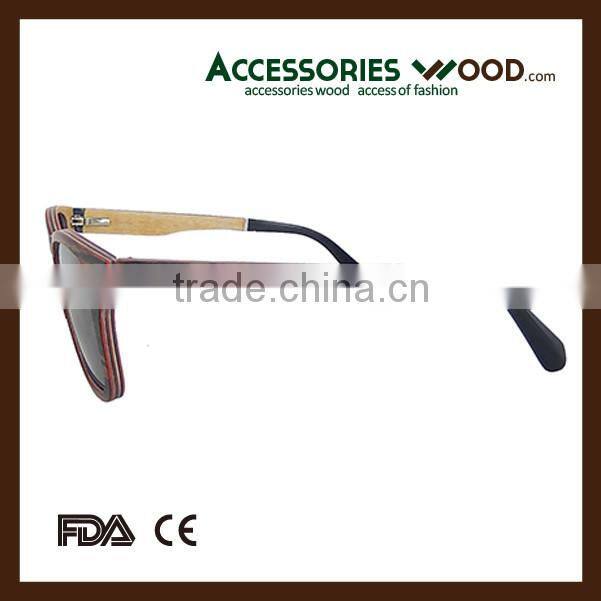 Hoting Selling Wooden Sunglasses with Wooden Layered Frame and Polarized Coating Lenses