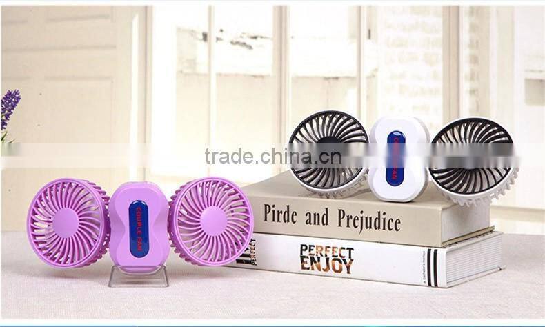 Couple fan rotate Foldable Double fans heads Handheld Rechargeable Portable Mini Usb Fan