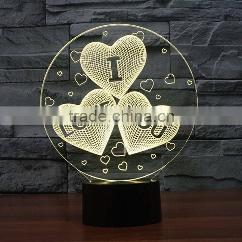 Creative I Love You Sculpture Vision 3D Night Light 7 Colors Light Flashing LED Night Light Wedding Decoration