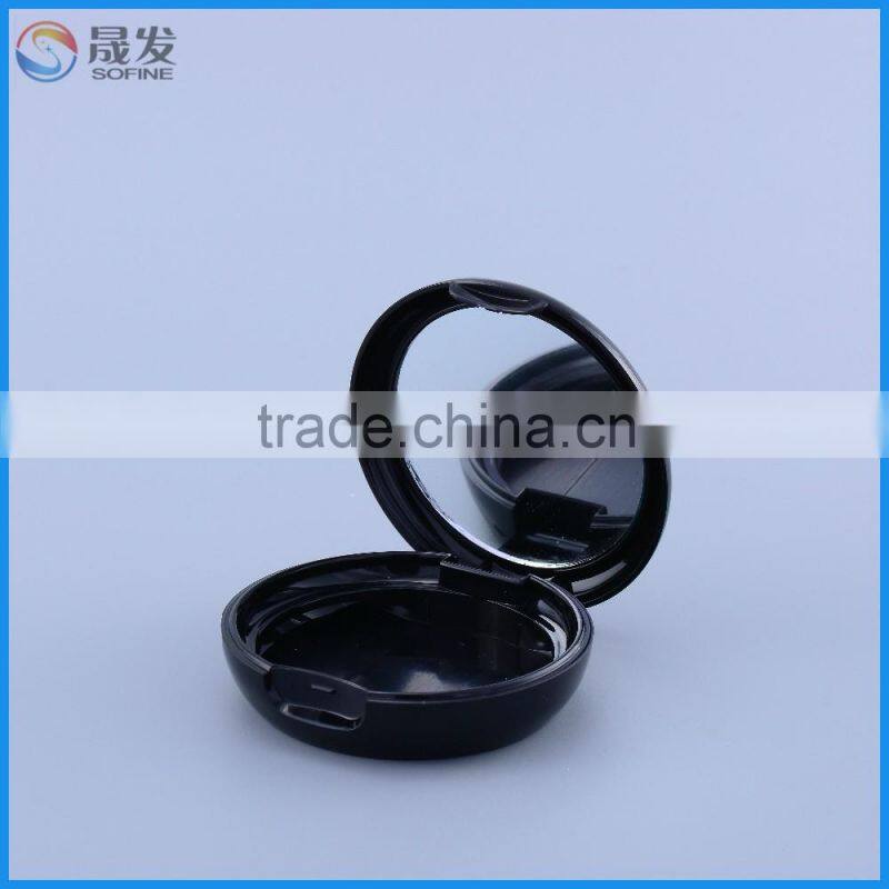 China round Black plastic empty compact powder case for cosmetic make up