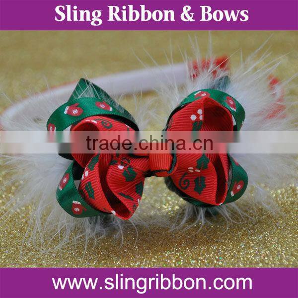 Red And Green Ribbon Bow Headband For Christmas.