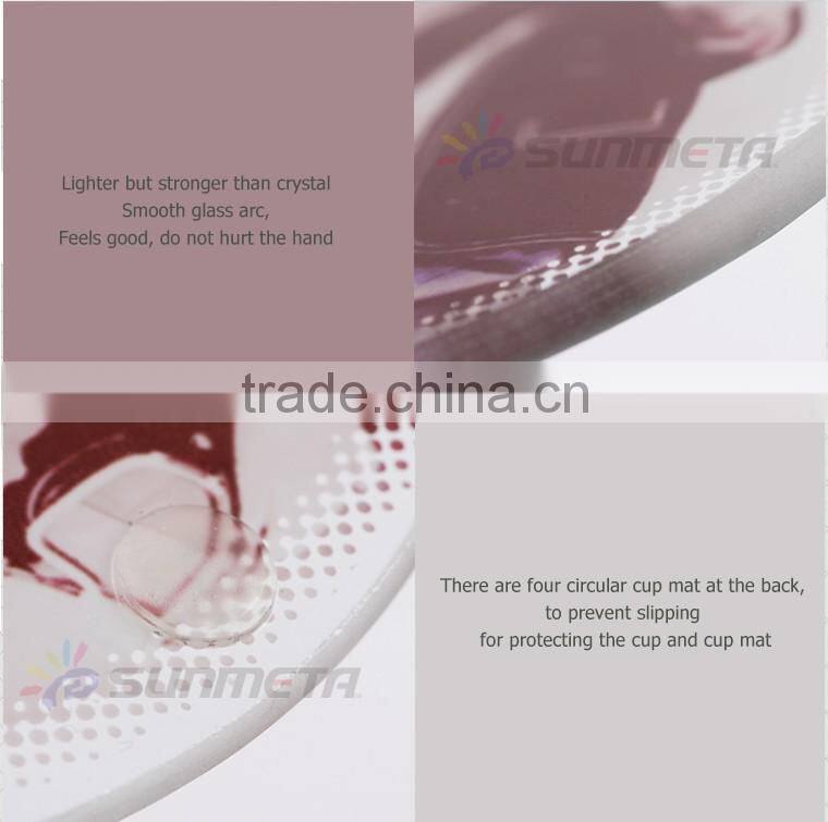 Logo printing L100*H100*W4mm round coaster sublimation toughened blank glass photo coaster