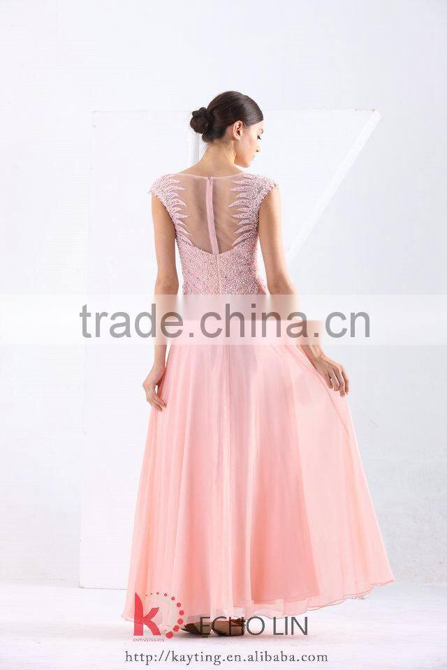 Exquisite Beaded sexy embroidered backless pleated cap sleeveless evening gown formal dress patterns for girls