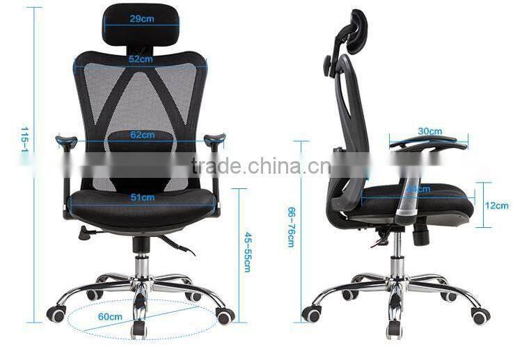 secretary typist computer office highback mesh chair adjustment headrest adjustable armrest swivel mechanism