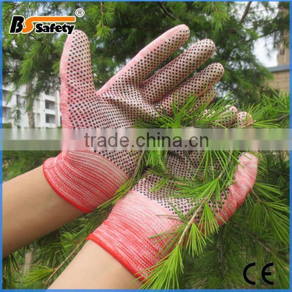 BSSAFETY china supplier cheap cotton knitted gardening glove safety points pvc