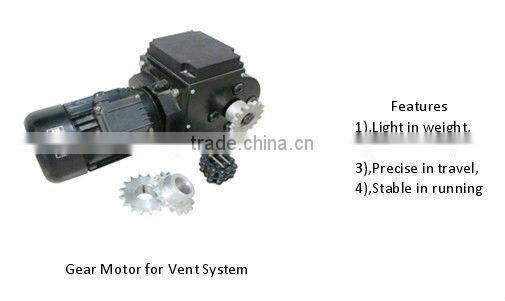 glass house side ventilation rack pinion system