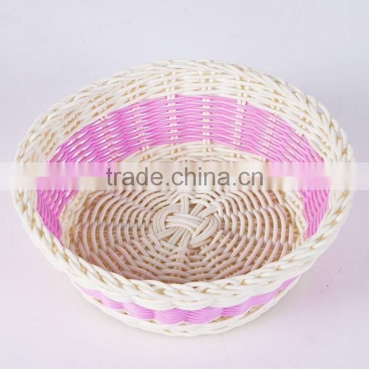 S&D eco-friendly small Hot sale colorful pe rattan handcrafts durable round wicker fruit baskets
