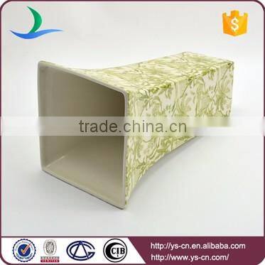 Square lime green landscape Motif stoneware hand made vases