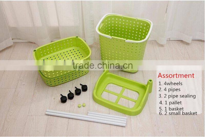 Plastic Household laundry basket clothing barrels Laundry Basket Sorter Care Rolling Cart
