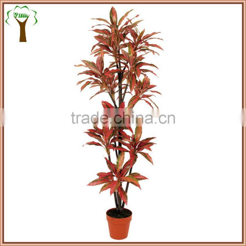 artificial red wide leaf dracaena plant for indoor decoration