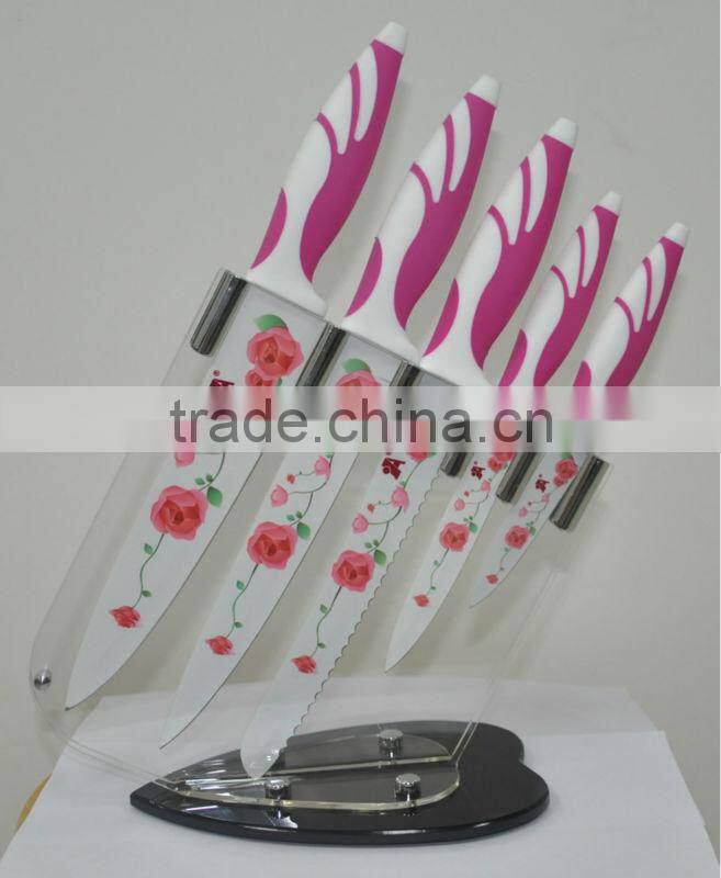 kitchen color non-stick knife set with gift box