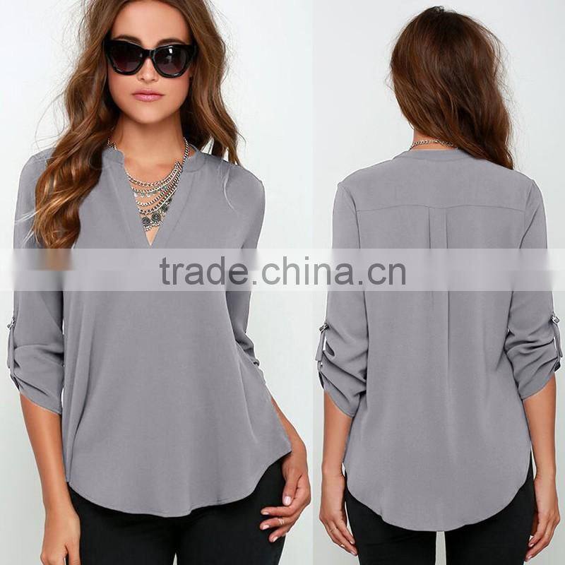 Elegant Womens Loose Scarf Collar V-NECK Chiffon Tops Long Sleeve OL Career T Shirts Casual Blouse