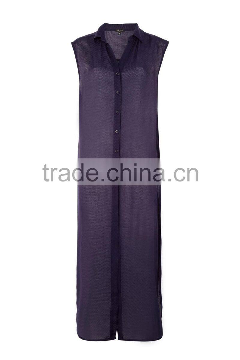 2017 Latest Sleeveless Maxi Beach Shirt Dress Bohemian Button Maxi Dress HSd9212