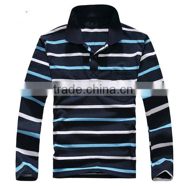 2016 black and white horizontal bands hot sale long sleeve men's polo shirt