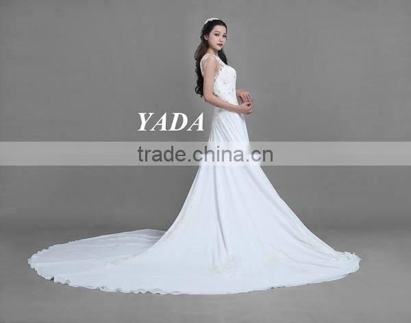 New fashionable beaded embroidery sleeveless lace wedding dress
