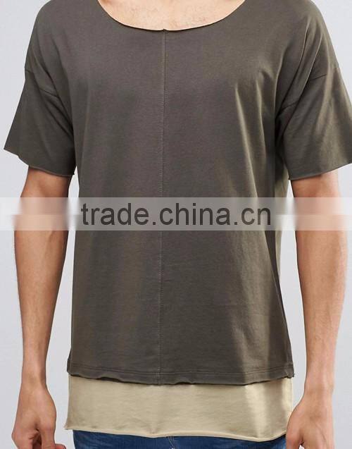 Men cheap plain boat neck longline army green t-shirt wholesale