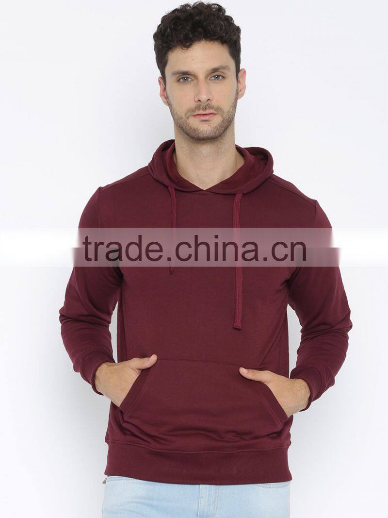 Men Maroon Solid Pullover Sweatshirt Custom 300 Grams Cotton Material Hoodies Long Sleeves Kangaroo Pocket Male Casual Outwear