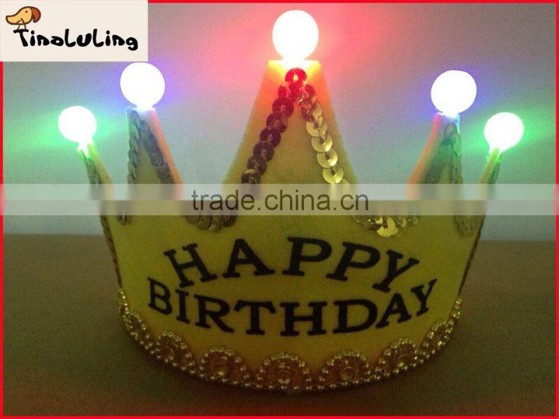 2015 pink happy birthday headwear pageant crowns hair accessory with light