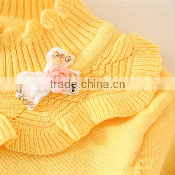 Factory Prices Kids Girls Appliqued Collar Sweaters fashionable pullover from China factory, children winter clothes