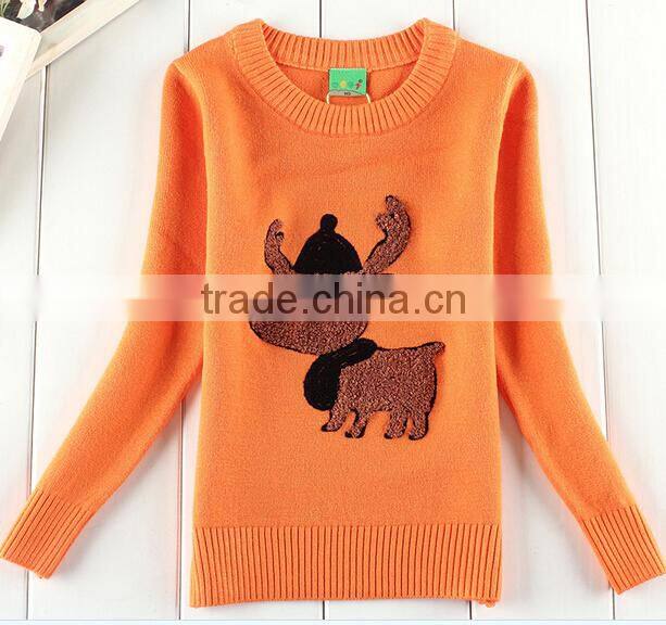 latest lovely animal crewneck hand knitted girls fancy sweater