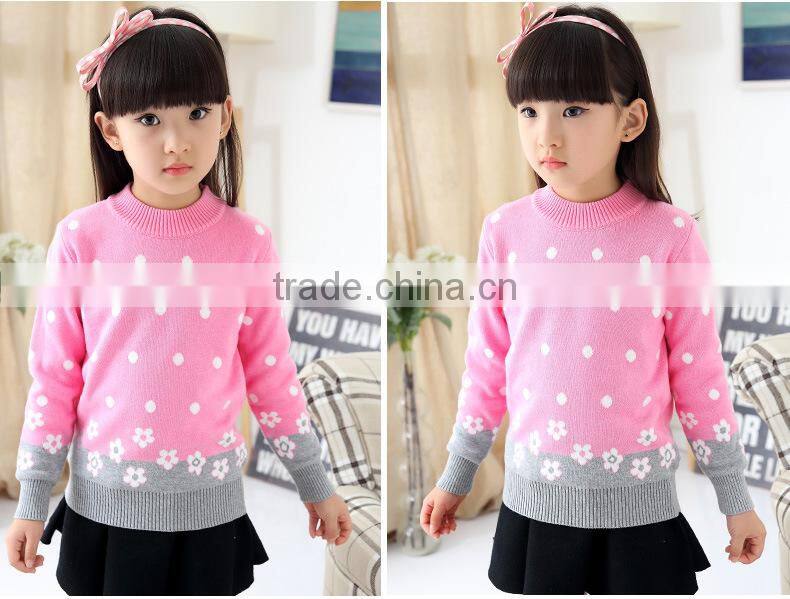 2016 fashion low price flower low MOQ knitted sweater design girl winter clothing
