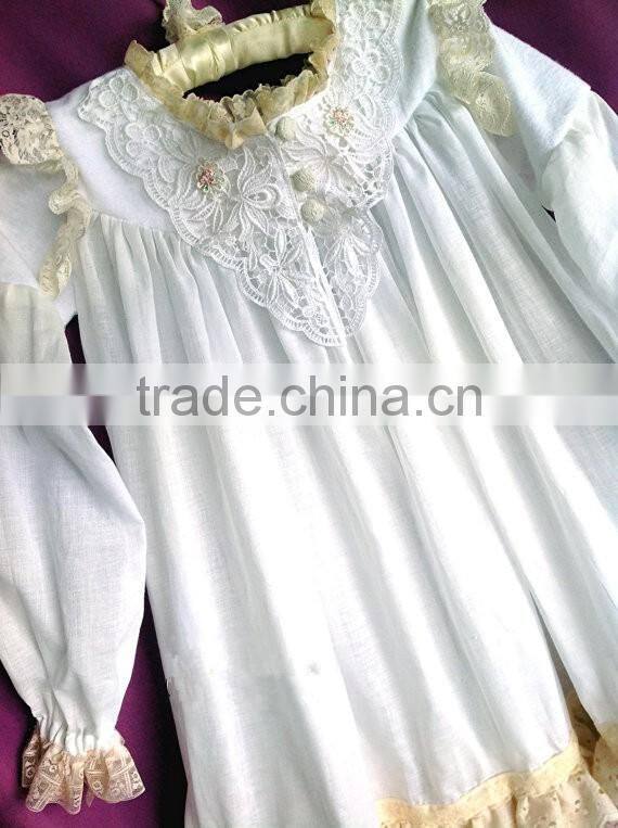 Girls Classic Long Sleeved Vintage Lace Embellished Nightgown Baby Kids Christmas Sleepwear 100% Cotton Lace Crochet Dress