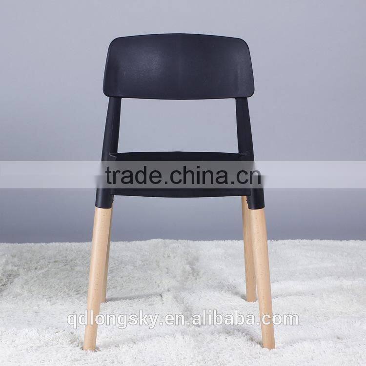 LS-4006 Hot selling cheap elegant design wood legs plastic stacking chair