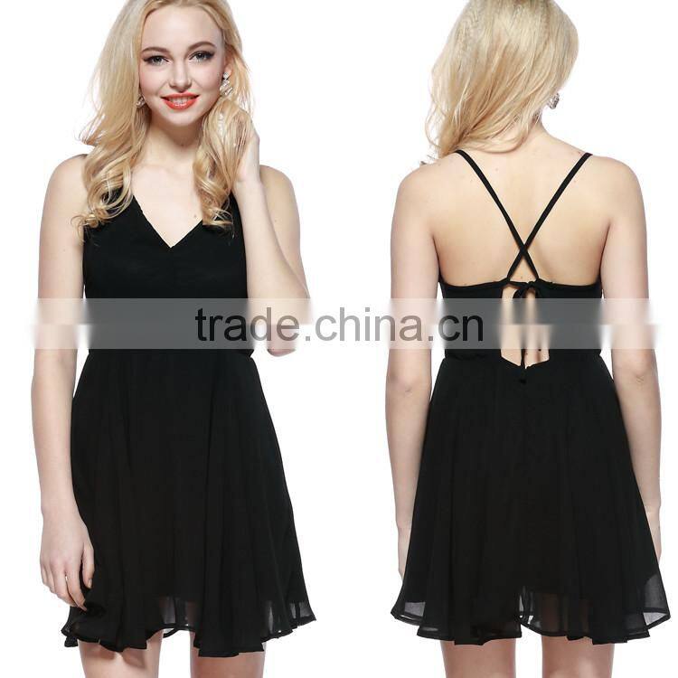 2016 Fashion lady pant dresses v neck summer beach casual backless chiffon playsuit women