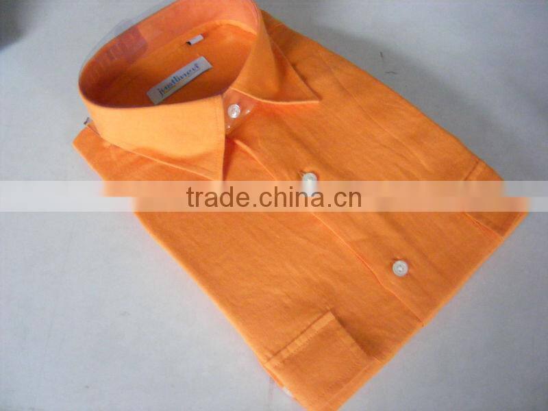2016 men's organge linen shirt with two chest pockets