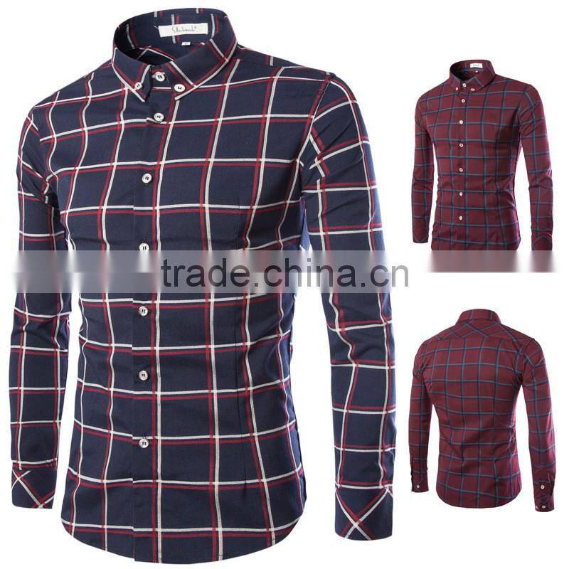 Good quality brand slim fit flannel check button down collar shirt for men