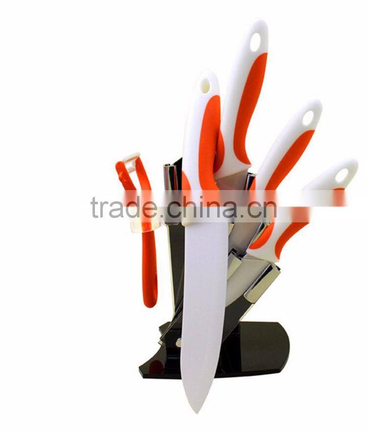 2017 New High Quality Bamboo Handle Ceramic Knife Blade Black Suit Exquisite Kitchen Knife With Holder