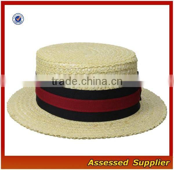 Unisex economy paper straw sailor hat cheap fashion boater hat with brim bowknot