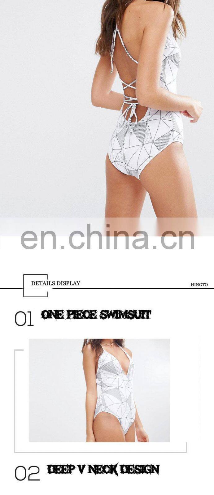 2018 latest design deep neck custom sublimation print women sexy one piece swimwear