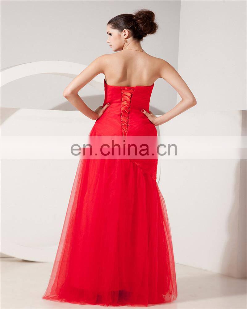 Red Evening Gowns Tulle Strapless Floor Length Lace-up Mother Of The Bride Dress With Jacket