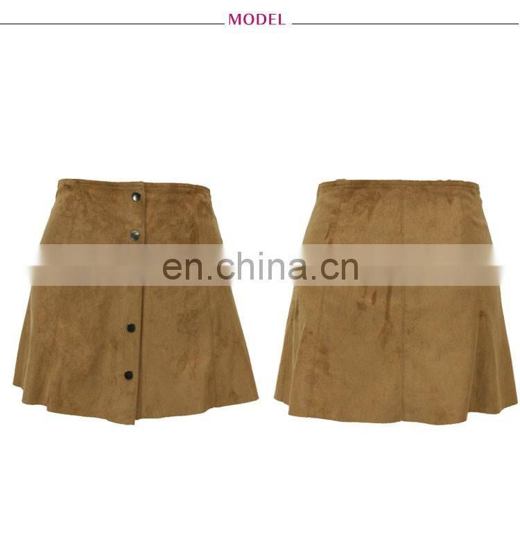 American Hippie Stylelish Button Down Through Short A-Line Mini Suede Skirt