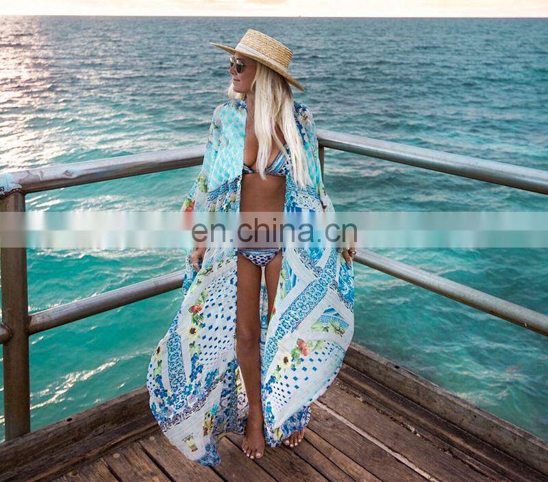 Long Print Beach Cover up Pareos de Playa Mujer Beach Wear Plus size Bikini Cover up Robe Plage Sarong Beach Tunic