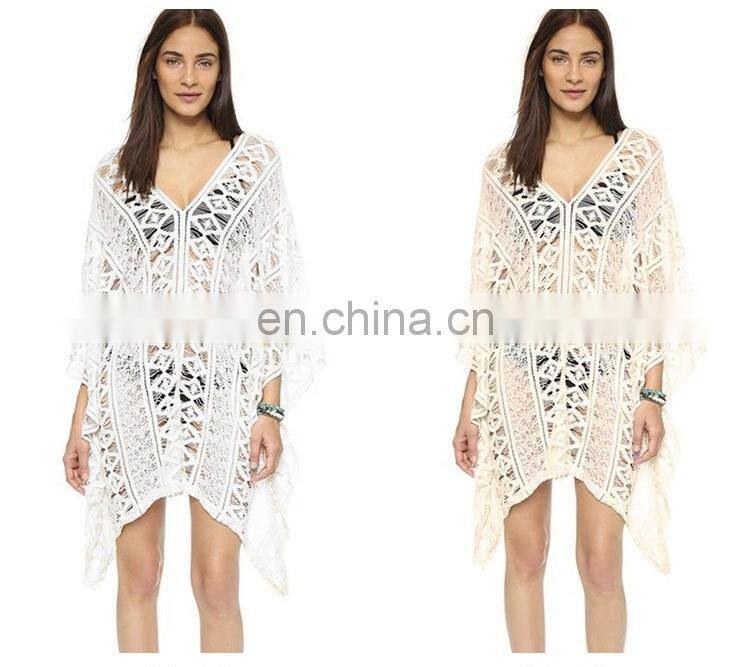 White Knitted Beach Cover up dress Tunic Long Pareos Bikinis Beach Dress Cover UP Swim Cover up Beachwear